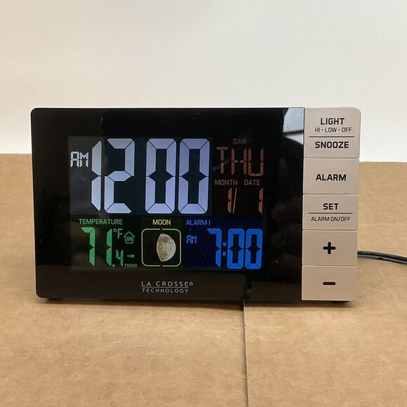 La Crosse Technology W88723 Color Alarm Clock w/Temperature & Humidity USB Port - Picture 1 of 9